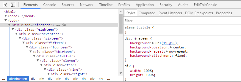 Series of divs in browser dev tools