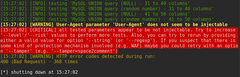 SQLmap error