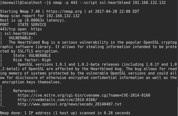 nmap scan reveals Heartbleed vulnerability
